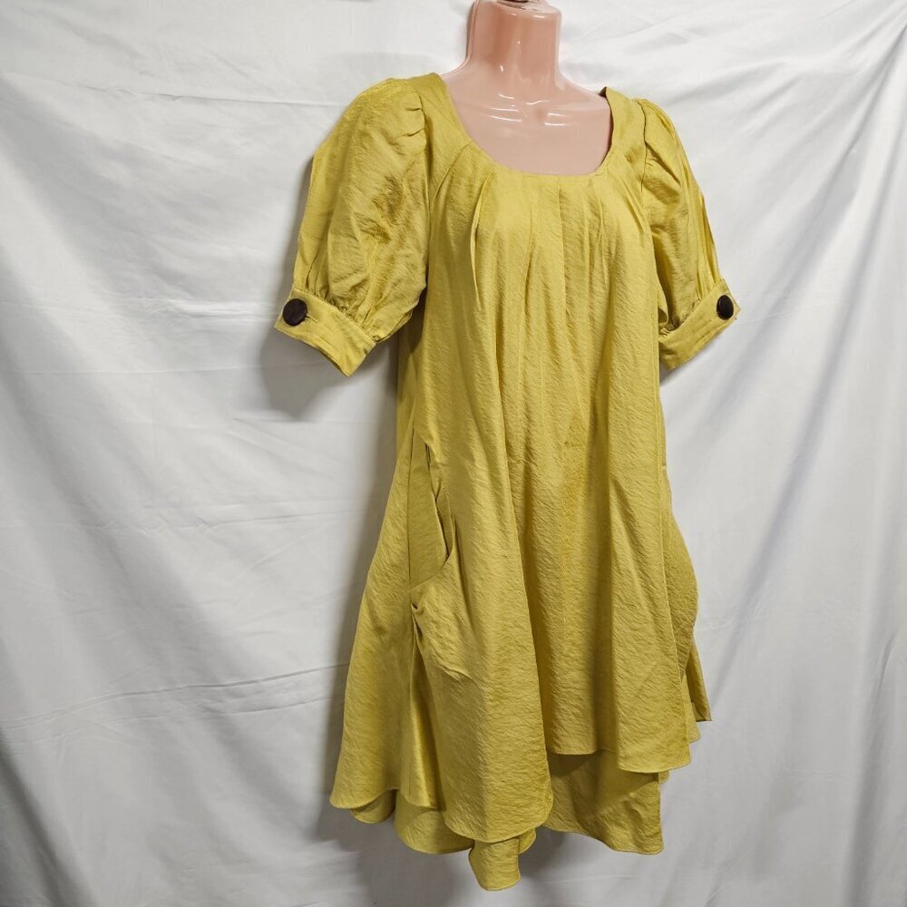 Gracia A-line Lagenlook Layered Short Dress Women Size S Mustard - Picture 8 of 10